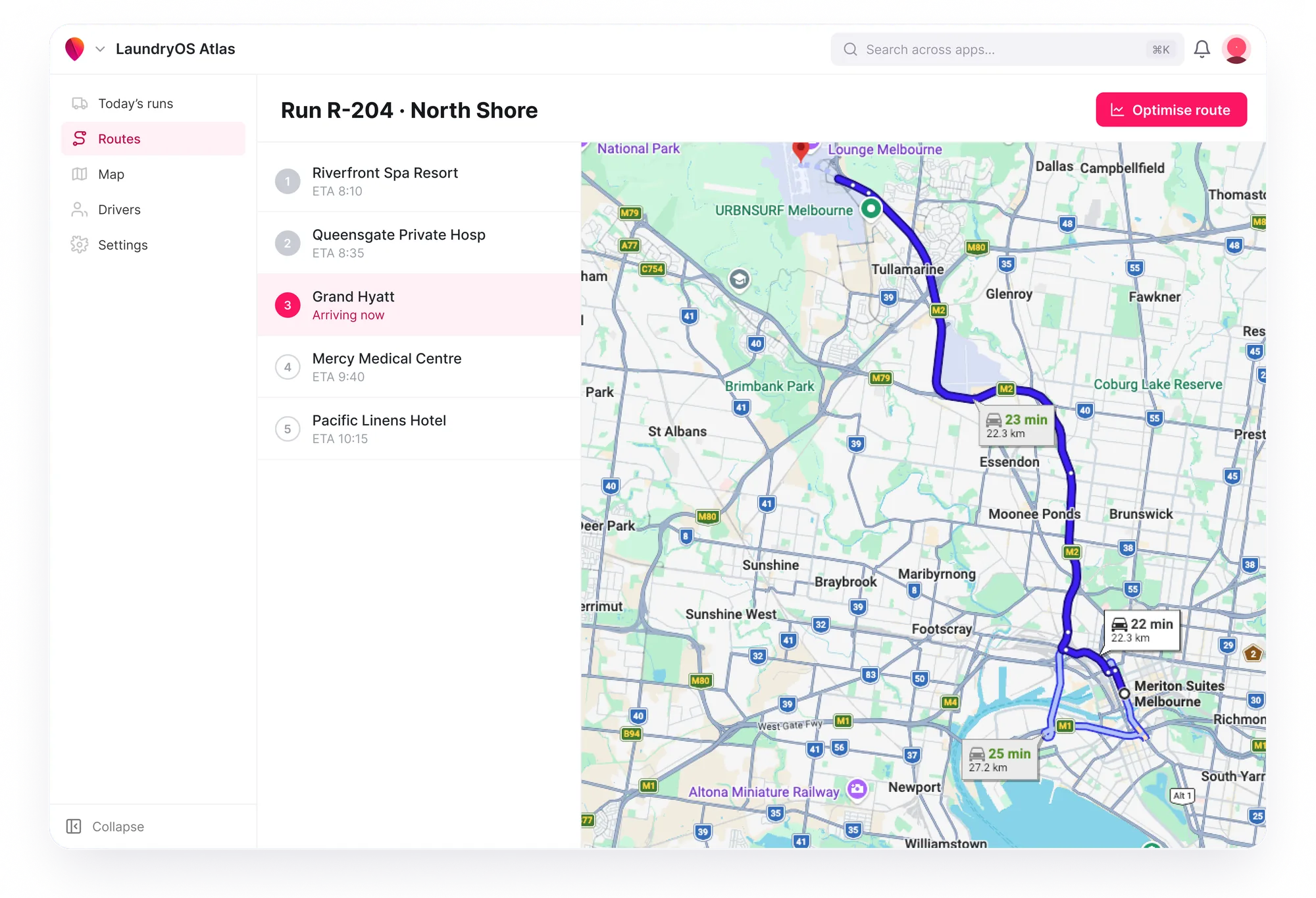 atlas — Optimised run on the live map